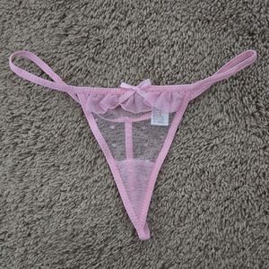 Pink Lace Thong with Bow Polka Dot New Without Tag